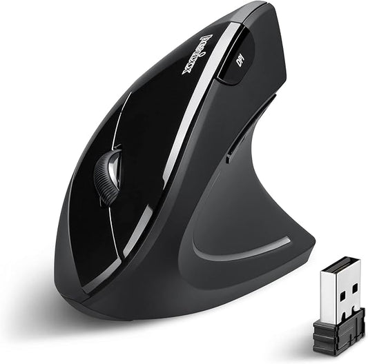 Perixx PERIMICE-713 Wireless Vertical Mouse - 6 Buttons Design - 3 Level DPI - Black - Right-Handed Design