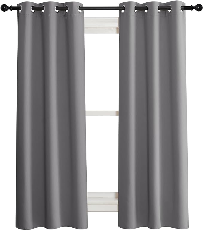NICETOWN Blackout Curtain Blind for Bedroom, Single Panel, W34 x L63 inches, Grey/Gray, Thermal Insulated Grommet Blackout Room Darkening Drape/Drapery