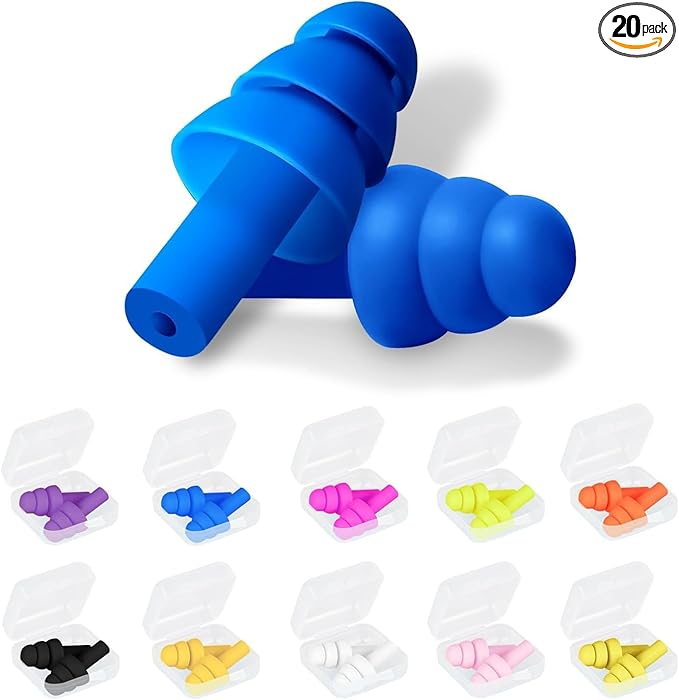 20 Pairs Ear Plugs for Sleeping Noise Cancelling, 10 Colors Reusable Silicone Sound Blocking Earplugs, Waterproof Noise Reduction Ear Plugs for Shooting, Swimming, Concerts, Snoring