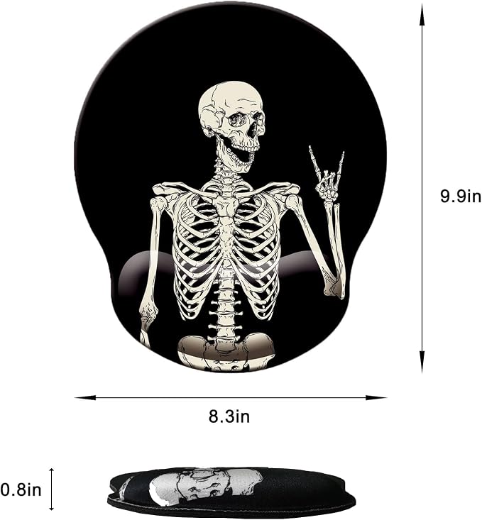 Mouse Pad with Wrist Support, Ergonomic Mouse Pad with Memory Foam Wrist Rest Cushion, Non-Slip Rubber Base Gaming Mice Pad for Home Office Computer Laptop, Human Skeleton