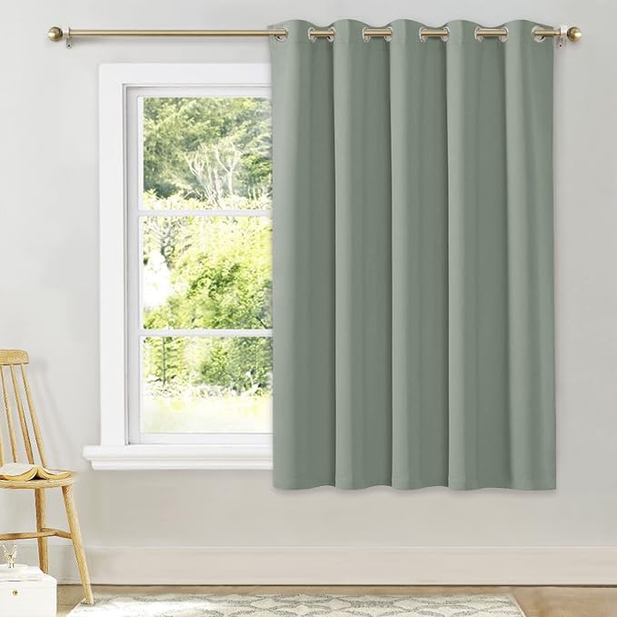 NICETOWN Room Darkening Curtains for Bedroom, Greyish Green Thermal Insulated Drapes 63 inches Long for Small Shack Window (1 Panel, 70" Wide per Panel)