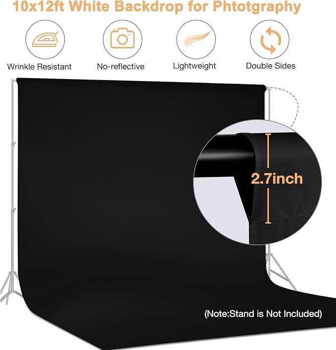 Aimosen 10 X 12 FT Large Black Backdrop Background for Photography, Pure Black Photo Backdrop Screen for Zoom Meeting, Polyester Cloth Fabric Curtain, Chromakey Video Photoshoot Studio Conference