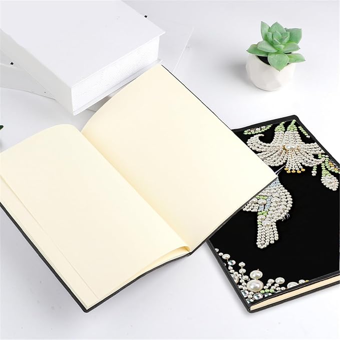 FRANDEK Pearl Painting Notebook Kit, Bird Flower A5 DIY Journal with 50 Blank Pages, Diamond Gem Art Cover with Waterproof Canvas, Beginner Craft Set with Full Tools for Adults
