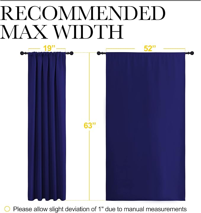 NICETOWN Curtains Blackout Draperies - Modern Design Thermal Insulated Solid Rod Pocket Top Blackout Drapes for Kid's Bedroom, Window Coverings (Navy Blue, 1 Pair, 52 x 63 inches)