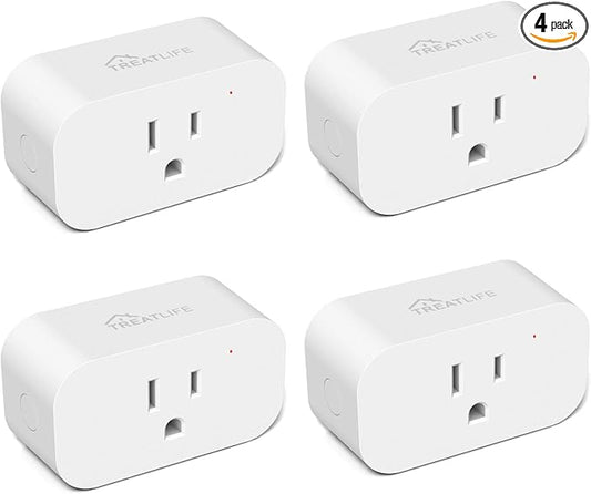TREATLIFE 4 Pack Smart Plugs that Work with Alexa and Google Home, 7 Day Heavy Duty Programmable Timer, 1800W 15A WiFi Smart Outlet, Child Lock, Vacation Mode, Reliable WiFi Connection