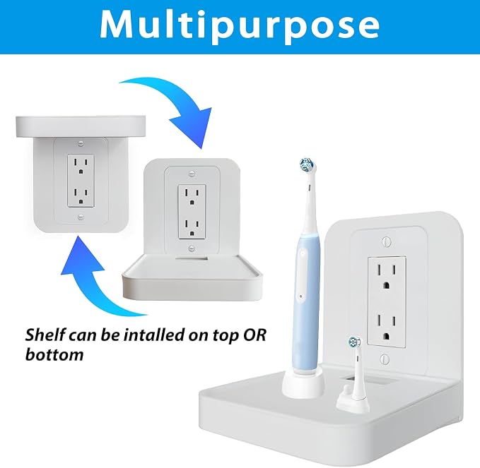 Outlet Shelf Wall Holder with Cord Storage, Decorator Receptacle Plug Shelf for Wall Outlet, Cable Organizer for Bathroom, Kitchen,Bedroom, HomePod Mini/Toothbrush/Google Home/Phone(Decora)