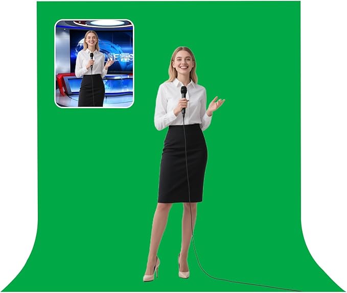 BEIYANG 5 Ft x6.5 Ft Photography Backdrop Green Screen, Green Background Non-Reflective Fabric, Wrinkle Resistance Greenscreen Photo Background for Chromakey Photo Studio Video Shooting
