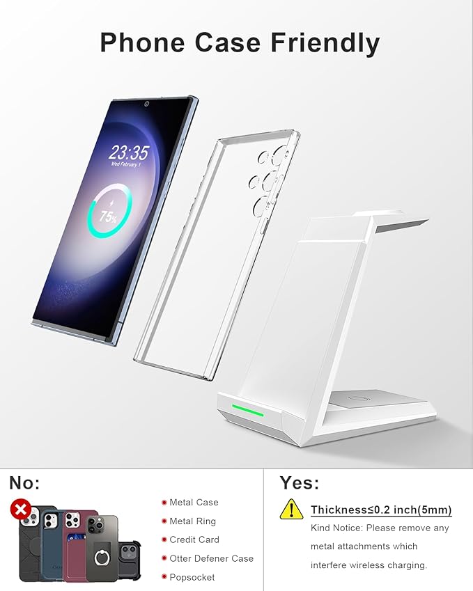 Wireless Charger for Samsung Charging Station, ADADPU 3 in 1 Charger Stand for Multiple Devices Fast Dock for Galaxy S25 S24 S23 Ultra S22 S21 Z Flip Fold 5, Samsung Watch 7/6/5/4/3/Pro, Galaxy Buds