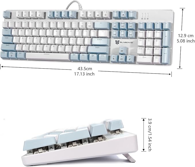 Merdia 104 Keys US Layout Wired Mechanical PC Gaming Keyboard | White LED Backlit Hot Swappable Brown Switch Full Size Mechanical Keyboard | Blue & White Keycaps Wired Gaming Computer Keyboards