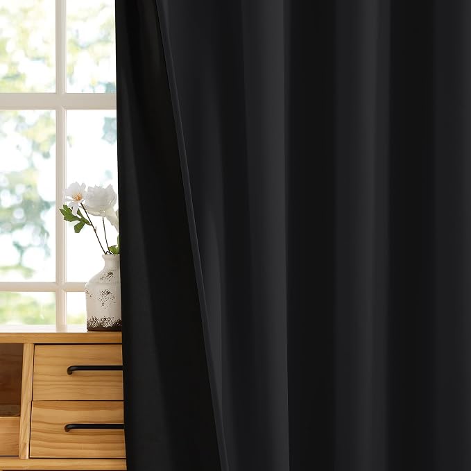 RYB HOME 100% Blackout Doorway Curtains, Closet Curtain for Open Closet, Privacy Room Divider Drape for Bedroom/Temporary Door, 1 Panel, W42 x L80, Black
