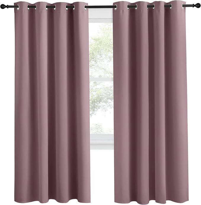 NICETOWN Kitchen Blackout Window Dry Rose Curtain Panel, 1 Panel, 55 by 78 inches Long, Home Fashion Thermal Insulated Solid Grommet Room Darkening Drape for Apartment