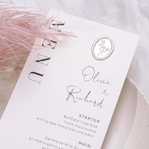 UNIQOOO Wax Seal Stickers - 3D Flower Oval Shape Wedding Invitation Envelope Seal Stickers, 50 Pcs Self- Adhesive Champagne Stickers, Perfect for Invitation, Christmas, Gift Wrapping
