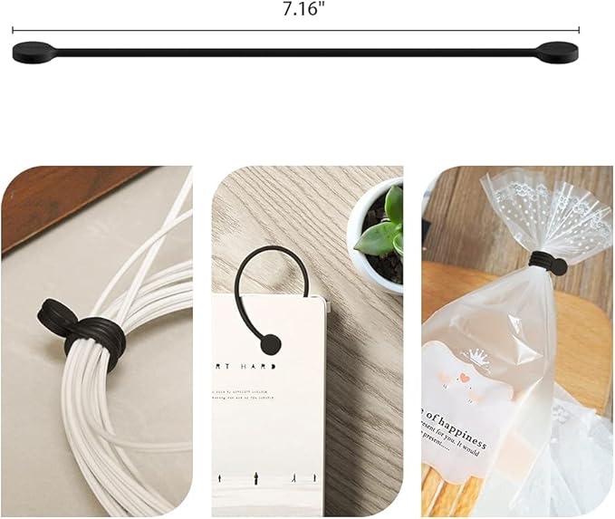 SMART&COOL Reusable Silicone Magnetic Cable Ties, Black, 20-Pack | Bundling and Organizing, Holding Stuff, Book Markers, Fridge Magnets