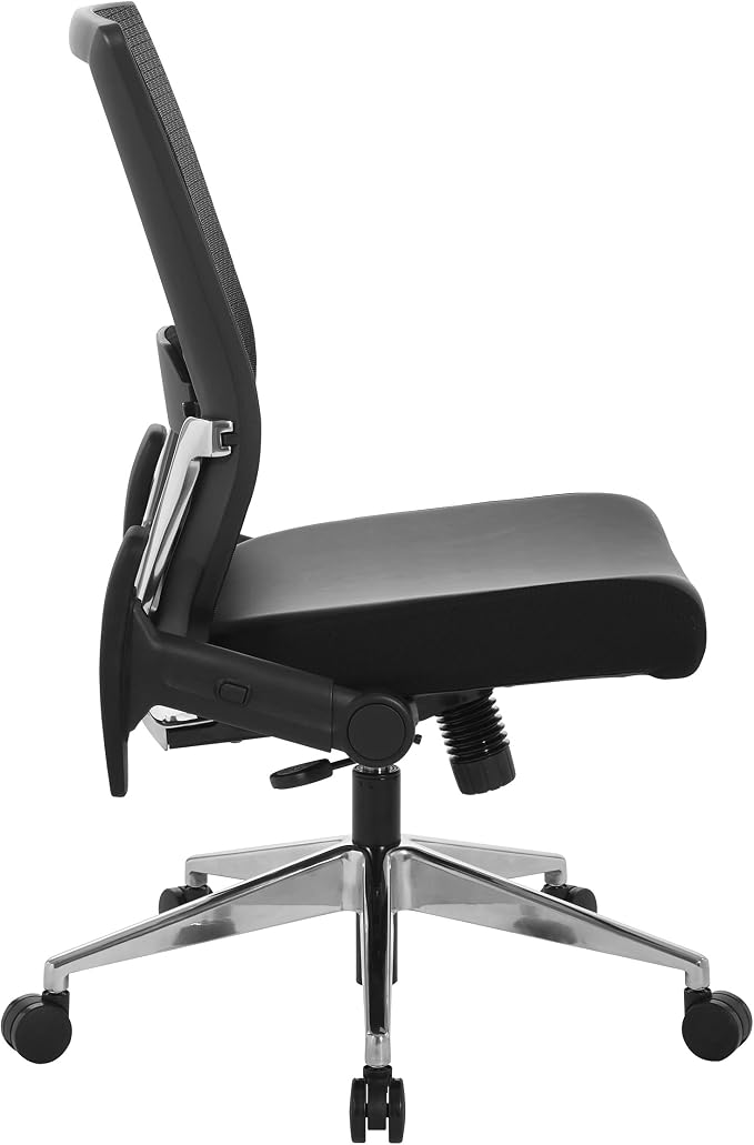 Space Seating 867A Series Adjustable Manager's Office Chair with Breathable Matrix Back and Padded Flip Arms, Black Bonded Leather