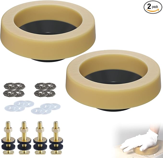 Hibbent 2 Pack Extra Thick Toilet Wax Ring Replacement Kit, Universal Toilet Seal Ring with Brass Toilet Floor Bolts and Retainer Washers, PE Flange Fits 3 Inch and 4 Inch Drain Pipes