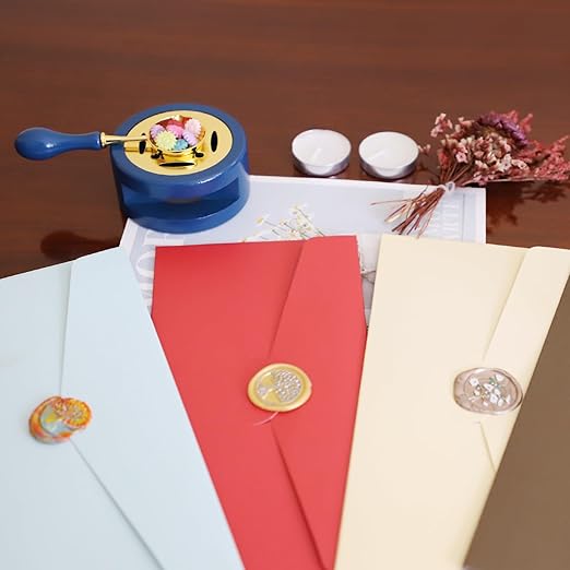 Blue Wax Seal Warmer Furnace Kit with Spoon & Stir Stick and Tealight Candles Set for Wedding Wax Envelope Seal Stamp (Dark Blue)