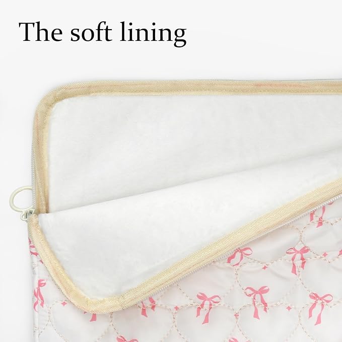 Cute Bow Puffy Laptop Sleeve 13-15 Inch Cute Quilted Laptop Protective Case Padded Bow Computer Sleeve for MacBook