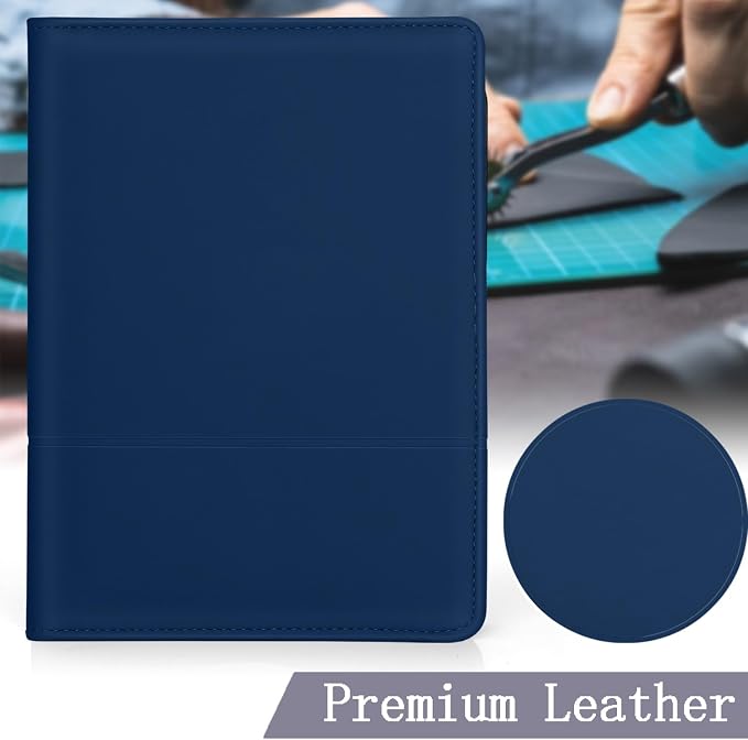 Classic Padfolio/Junior Portfolio Folder Case, Business A5 Binder Organizer Notepad for Men Women, 5 x 8 Writing Pad Included, Navy Blue