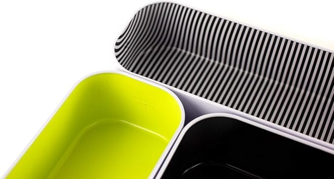 Three by Three Seattle Metal Drawer Organizer Tray Set, 6-Pc, 2" (Assorted) | Deep 2" food-safe colorful metal bins; soft non-scratch base; kitchen, vanity, bathroom & office drawer storage