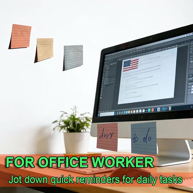 (24 Pack) Lined Sticky Notes 3x3 in,Notepads with Lines,Ruled Stickies Super Sticking Power,Office School Memo Note Pads Vintage Colors,Post on Windows Doors,Recyclable,Easy to Write on