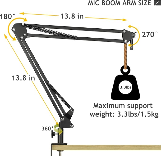 Audio Technica AT2020 Mic Stand, AT2020 Mic Boom Arm Suspension Scissor Stand with Shock Mount, Pop Filter, Upgraded Heavy Duty Clamp for AT2020 AT2020USB+ AT2035 Condenser Studio Mic