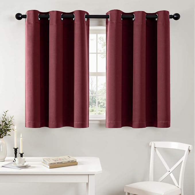MIULEE Blackout Curtains for Bedroom Living Room 2 Panels, Thermal Insulated Room Darkening Drapes Grommet Noise Reducing Light Blocking Window Treatments 36 Inches Long 40x36 Inch Burgundy Red