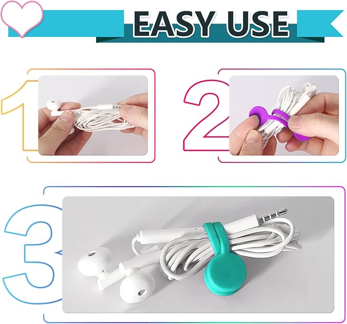 Kanemc Magnetic Cable Ties,Silicone Cord Ties Twist Ties(10PCS,Multicolor) | Reusable Magnetic Cable Organizer,Magnetic Cord Ties with Strong Magnet for Cable Bundling,Earphone Cords Wrap for Travel