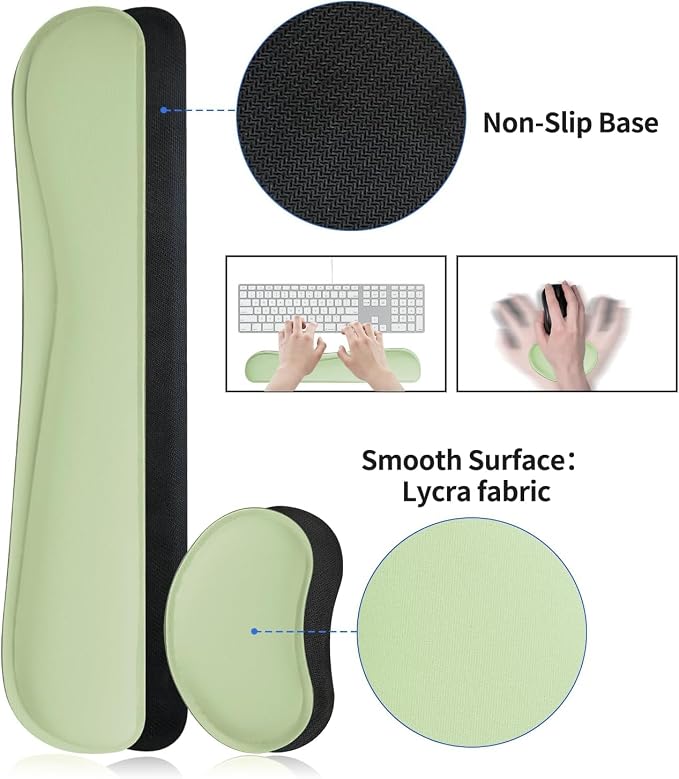 Bloss Leather Desk Pad and Keyboard Wrist Rest, Large Mouse Pad + Keyboard and Mouse Wrist Support, Non-Slip Desk Mat Protector for Office, Home(27.6" x 13.8", Green)