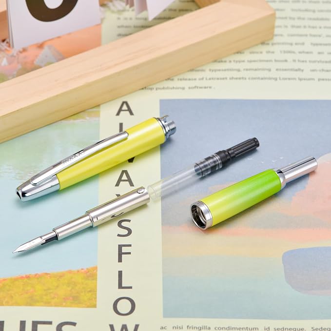Jinhao 10 Press Fountain Pen with Box, Gradient Green Retractable Fine Nib with Ink Converter Set (Silver Clip)