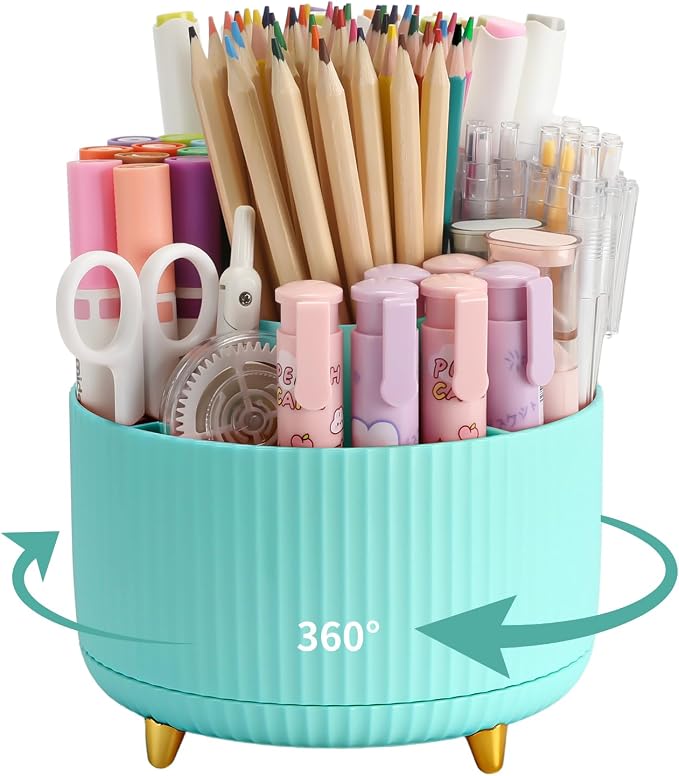 Camelmother 360°Rotating Pen&Pencil Holder For Desk With 5Slots Cute Office | Spacious Beautiful & Durable For Teachers Students Workers Easy Storage for Pens Stationery