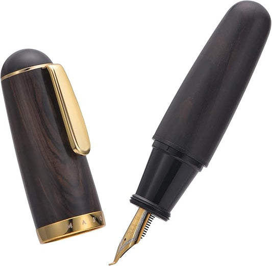 Majohn Q1 Fountain Pen Fude Pen Bent Nib Black Wood, Little Fat Man Eyedropper Filling Pocket Pen Large Capacity