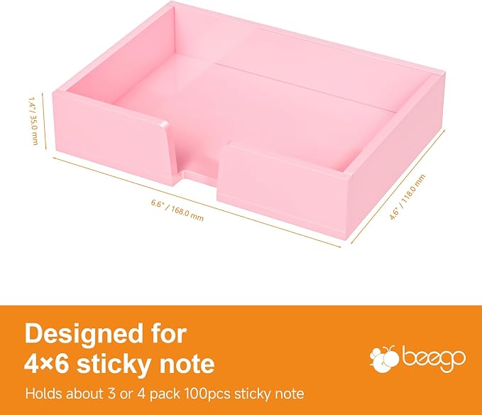 Beego Sticky Note Holder Organizer - 4x6 in Lightpink Acrylic Notepad Holder Acrylic Sticky Note Dispenser Cute Memo Holder (NO PADS) for Dorm Room Office Desk Organization