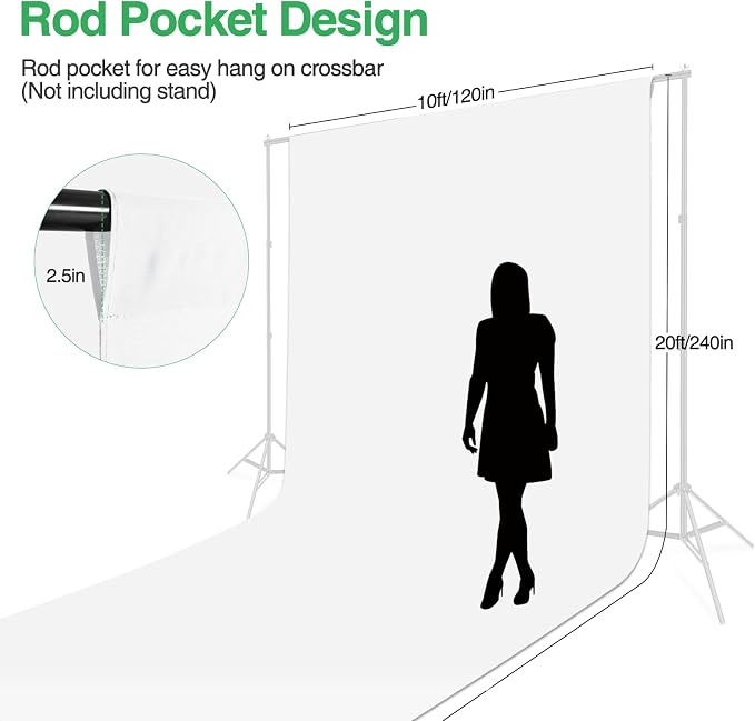 White Backdrop for Photoshoot 10x20ft (WxH), White Backdrop Curtain Backdrop for Photography Polyester Collapsible Background Screen for Portrait, Product Video, Pet, Photo Studio