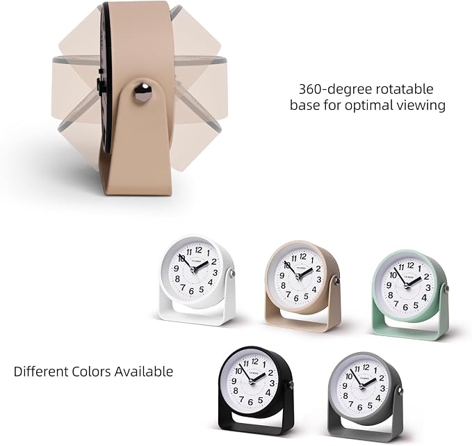 TIMESS Analog Alarm Clock with Snooze & Light, Silent Non-Ticking, Yellow | On-demand light, quartz movement, battery operated, easy to set, gentle wake alarm, bedside clock for home, travel, or office