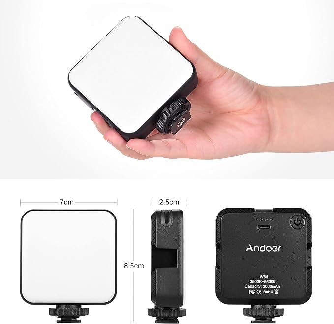 Video Conference Lighting Kit, Andoer LED Video Light with 2500K-6500K Dimmable Rechargeable 3 Cold Shoes and Suction Cup Mount for Laptop Live YouTube Streaming Online Meeting
