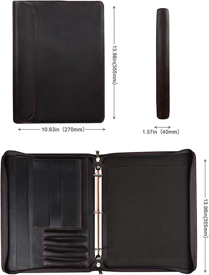 Personalized Genunie Leather Portfolio Binder, Customized Leather Portfolio for Men/Women,Business Portfolio Organizer for A4 Size Notepad, Customized Gift