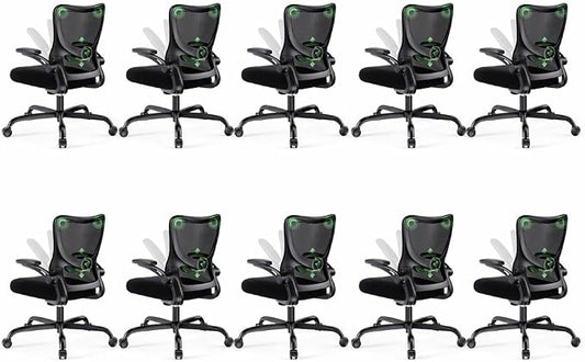 Marsail Ergonomic Office Chair Desk Chair with 3D PU Armrests and Adjustable Lumbar Support Breathable Mesh Chair Executive Rolling Swivel Comfy Task Chair for Home Office Gaming，Pack of 10