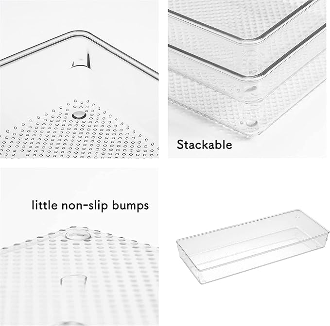 3 Pack Large Clear Plastic Drawer Organizer Tray Cutlery Utensil Makeups Drawer Organizers 15" X 6"