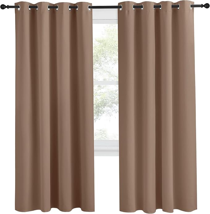 NICETOWN Grommet Top Blackout Curtain Panel, 55 inches Wide by 78 inches Long, 1 Piece, Cappuccino Color, Thermal Insulated Room Darkening Drape for Villa/Apartment/Rental Room