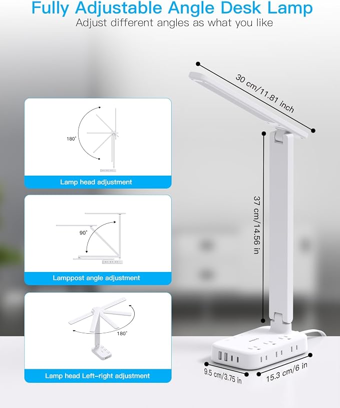 One Beat Desk Lamp with 6 AC Outlets & 4 USB Ports (2 USB-C), Touch Control LED Lamp, 4 Color Modes 5 Brightness Levels,Eye-Caring Reading Lamp,5ft Cord,Home Office College Dorm Room Essentials