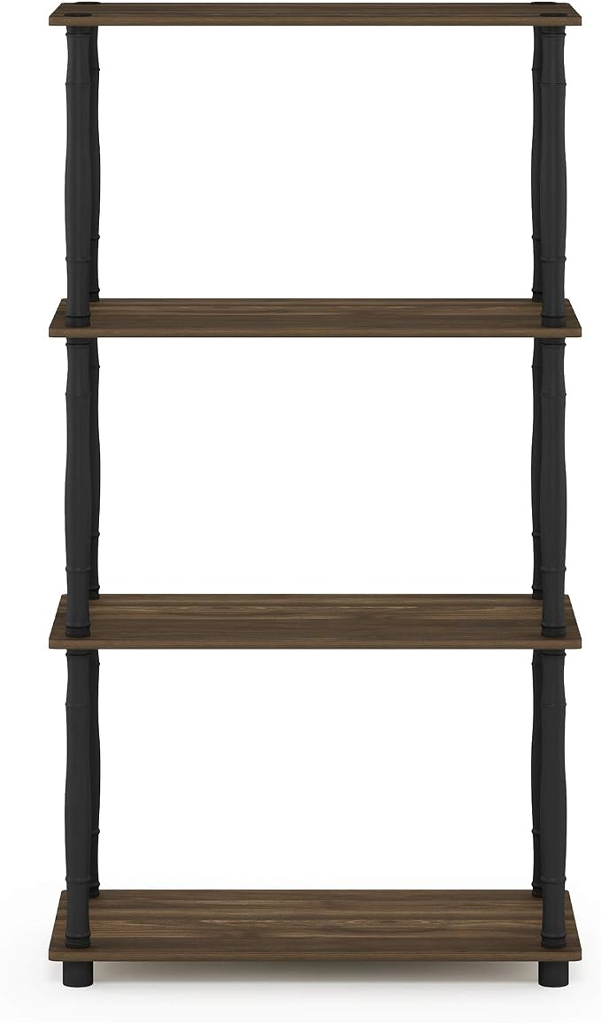 Furinno Turn-N-Tube 4-Tier Multipurpose Shelf Display Rack, Classic Tubes, Columbia Walnut/Black | Book Shelf, Corner Shelf, Open Shelves, Classic Tubes, for Organization, Living Room, Home Office