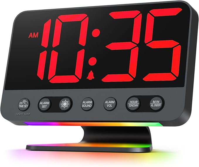 Odokee Digital Alarm Clocks for Bedrooms with Large Bold Number | Electric Desk Clock with Night Light & Brightness Dimmer - Loud Alarm for Heavy Sleepers with Adjustable Volume - Red