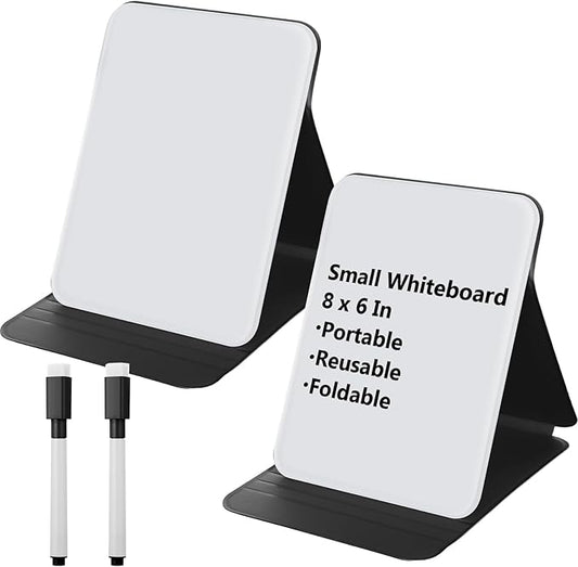 2 Pcs Small Glass Desktop Whiteboard with Reversable Stand 8 x 6 Inch Mini Dry Erase White Board Easel with 2 Markers Reusable Desk Notepad for Home Office School Supplies (Black)