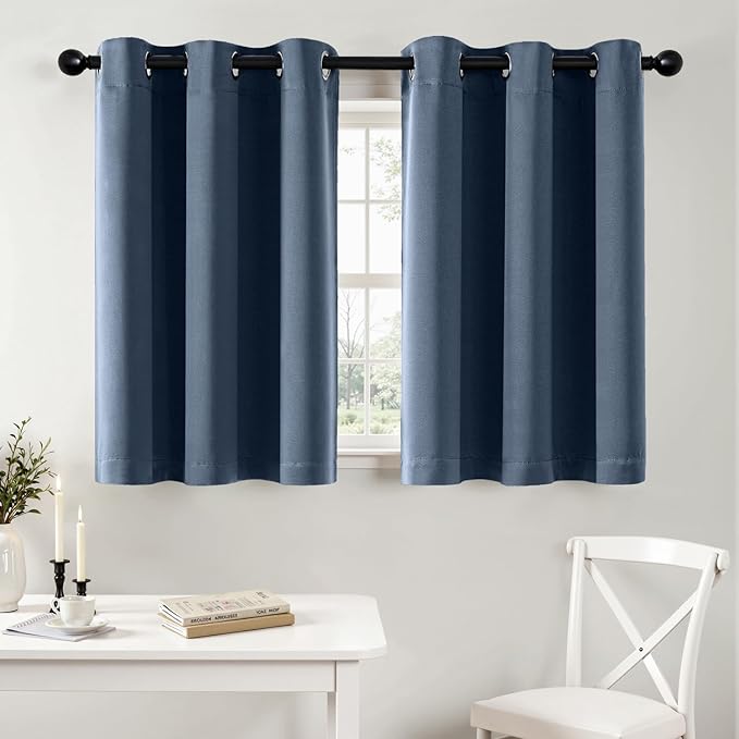 MIULEE Blackout Curtains for Bedroom Living Room 2 Panels, Thermal Insulated Room Darkening Drapes Grommet Noise Reducing Light Blocking Window Treatments 36 Inches Long 40x36 Inch Stone Blue