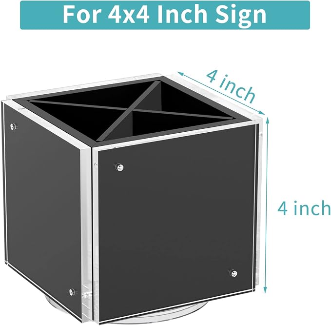 HIIMIEI Acrylic Picture Frames for Desk, 4-side Magnetic Photo Cube Pen Holder 4"x 4", 360° Rotating Desktop Organizer for Pencil, Makeup Brushes, Home, Office (Black)