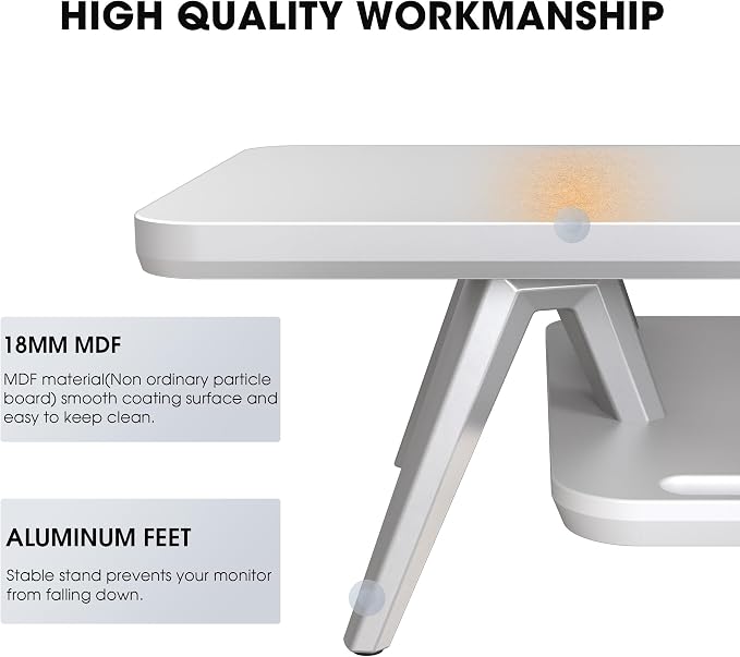 Fenge Dual Monitor Stand Riser, Wooden Desk Shelf with 2-Tier Storage | 47.3-Inch Extra Wide, Sturdy Aluminum Legs, Built-In Phone & Tablet Slot, Desktop Organizer for Office Accessories