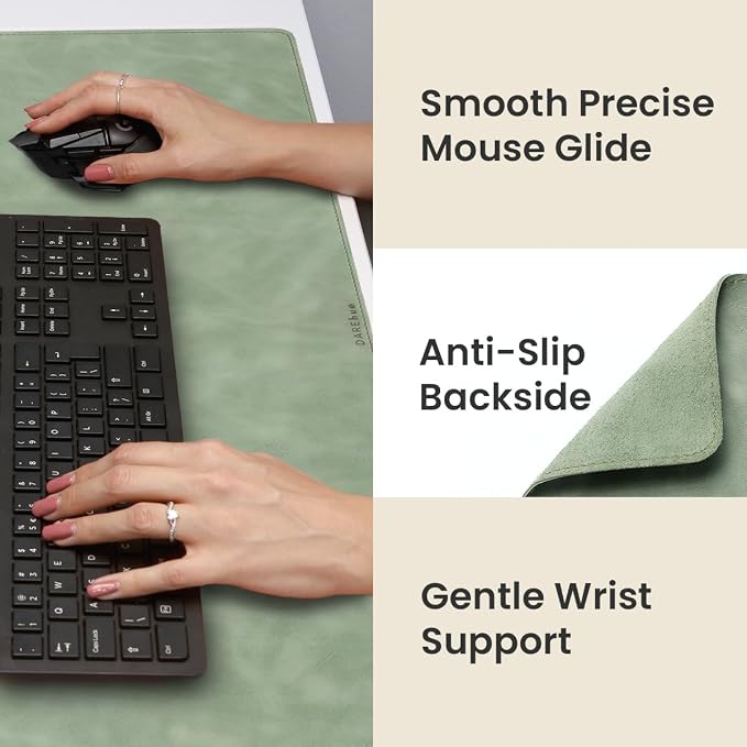 Full Grain Genuine Leather Desk Pad – Mint Green (L) - Premium Desk Mat with Non-Slip Backing, Thick 3mm, Office Desk Protector for Work & Gaming (Large 27.6 x 11.8 inch)