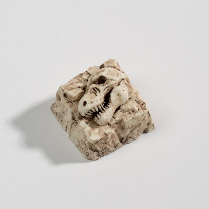 Artisan Dinosaur Skull Keycap, Hand-Painted Resin Fossil Keycap, MX Switch Compatible Mechanical Keyboard Keycap (Tyrant-Rex Fossil)