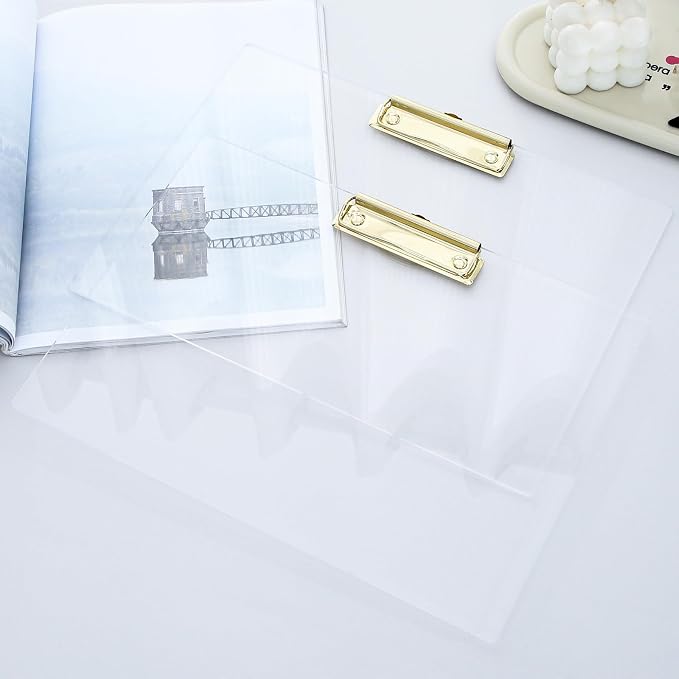 JIARI 4 Pack Clear Acrylic Office Clipboard A4 Letter Size 9.06" x 12.6" (Gold Horizontal 4 Pack)