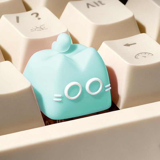 Artisan Keycaps, Cute Cat Custom Key Caps for MX Mechanical Keyboard, Resin Handmade 1U Replacement for Esc Arrow Keys (Green cat)